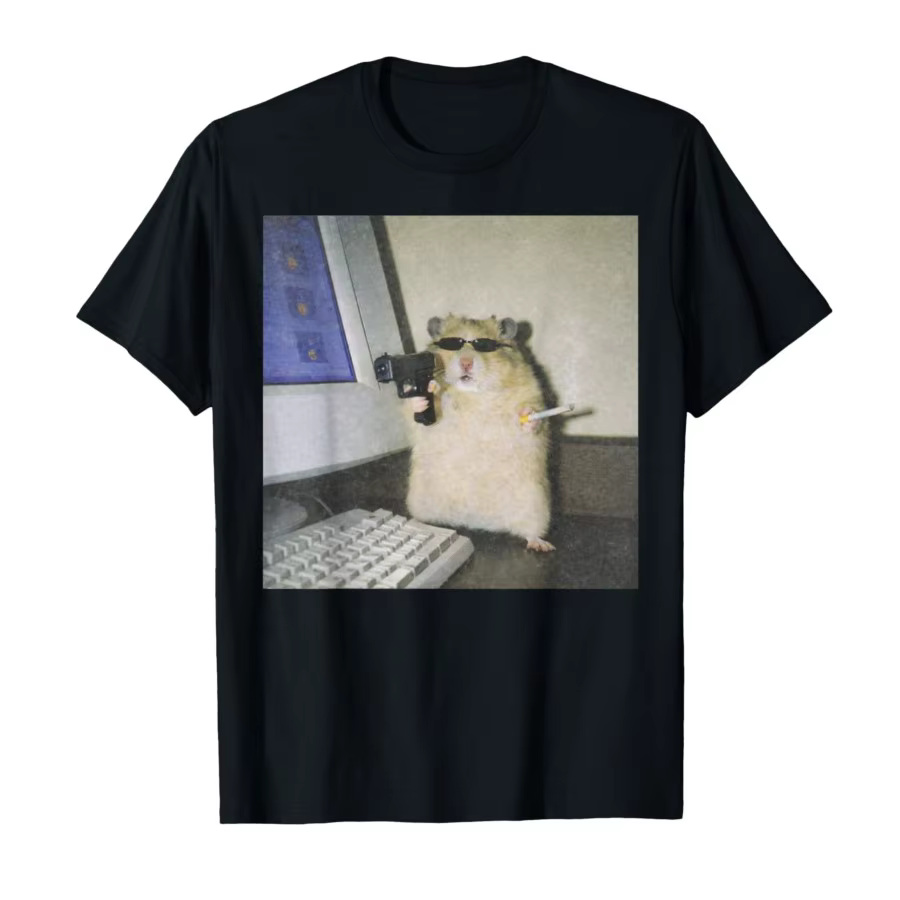 T-shirt à manches courtes et col rond pour femme, imprimé graphique vintage Cyber Hamster Meme Cring