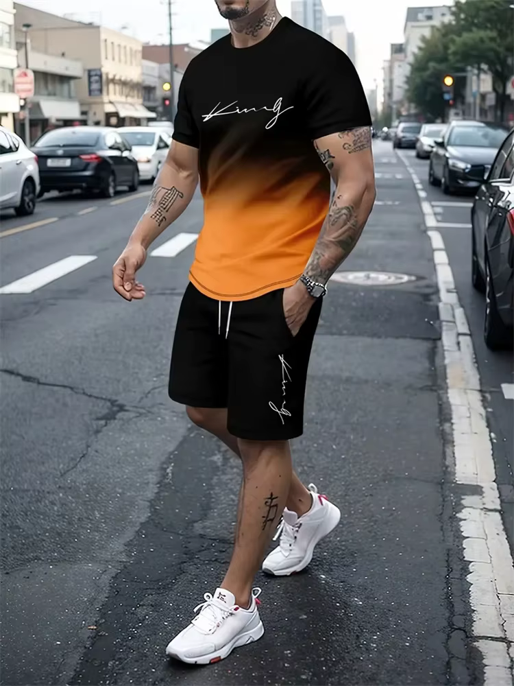 Nouvel ensemble de vêtements pour hommes, t-shirt à manches courtes d'été, ensemble de sport tendanc