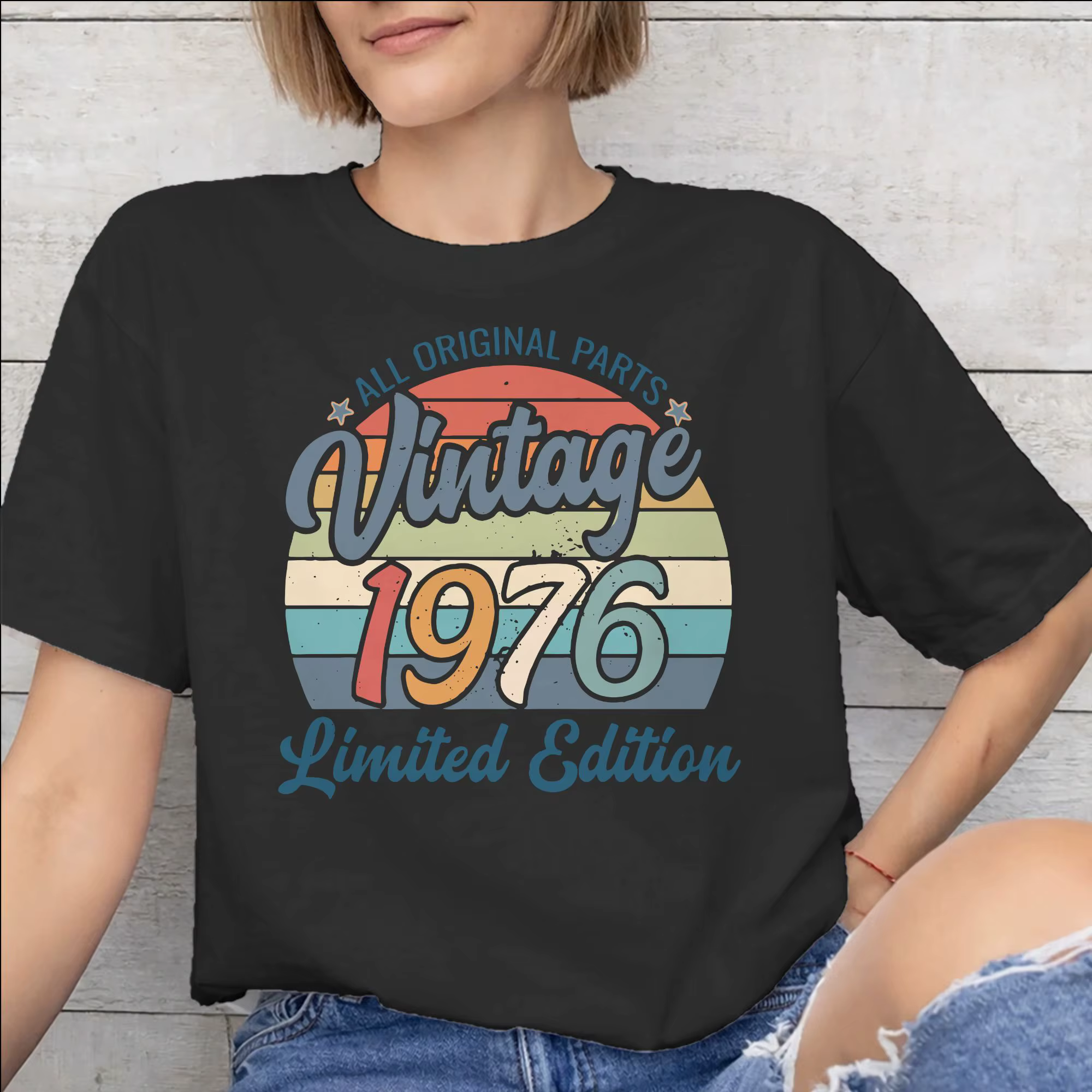 T-shirt imprimé vintage 1976 pour hommes et femmes, édition limitée, 50 ans, en coton, vêtements déc