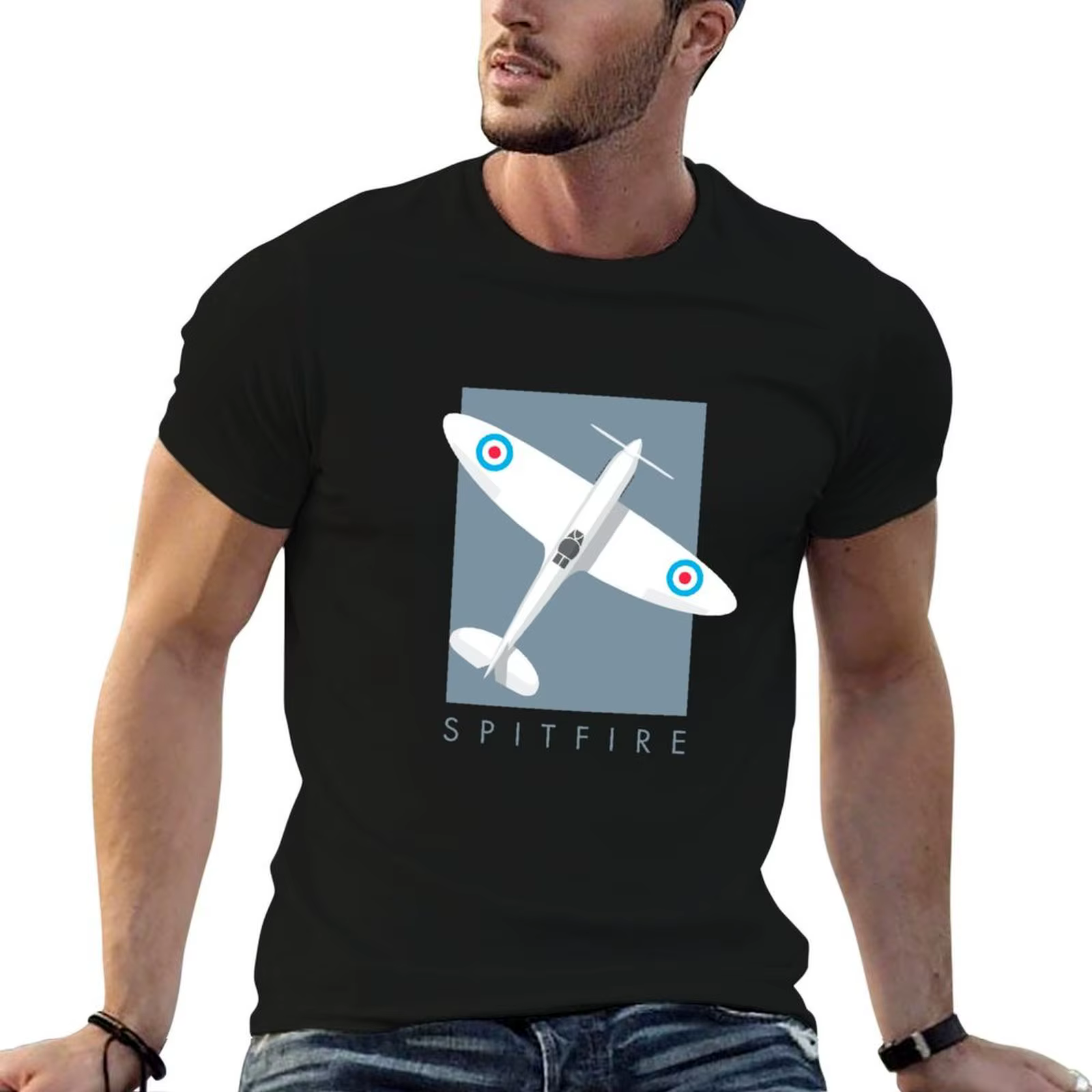 T-shirt Spitfire WWII Fighter Aircraft - Portrait Slate, t-shirts graphiques pour hommes, t-shirts p