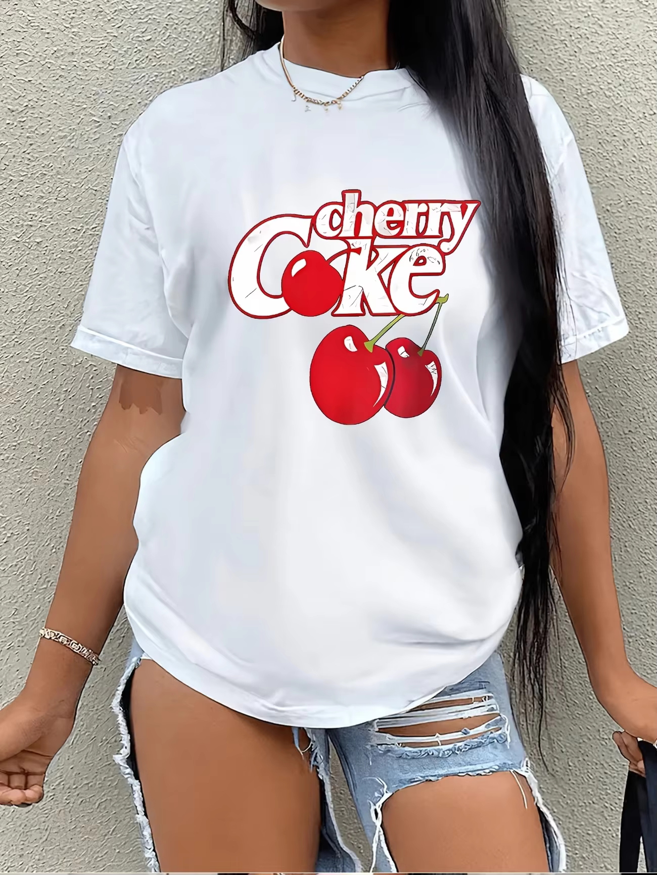 T-shirt graphique Cherry Coke pour femme, décontracté d'été, à manches courtes, col rond, coupe ampl