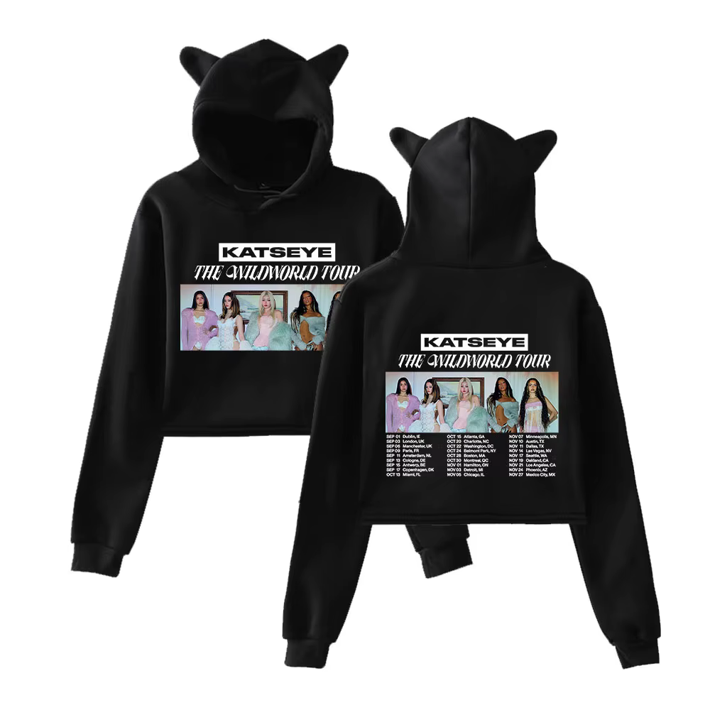 Katseye The Wildworld Tour 2026 Merch Pullover Sweat à capuche à oreilles de chat pour femme à manch