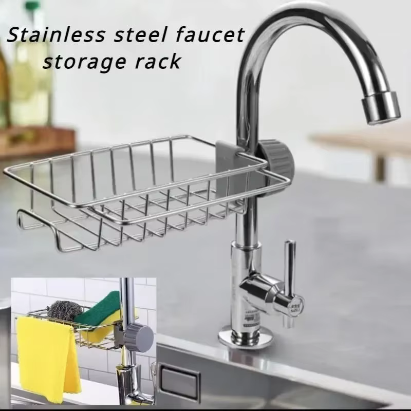 Égouttoir d'évier de cuisine en acier inoxydable, étagère de rangement suspendue détachable, support