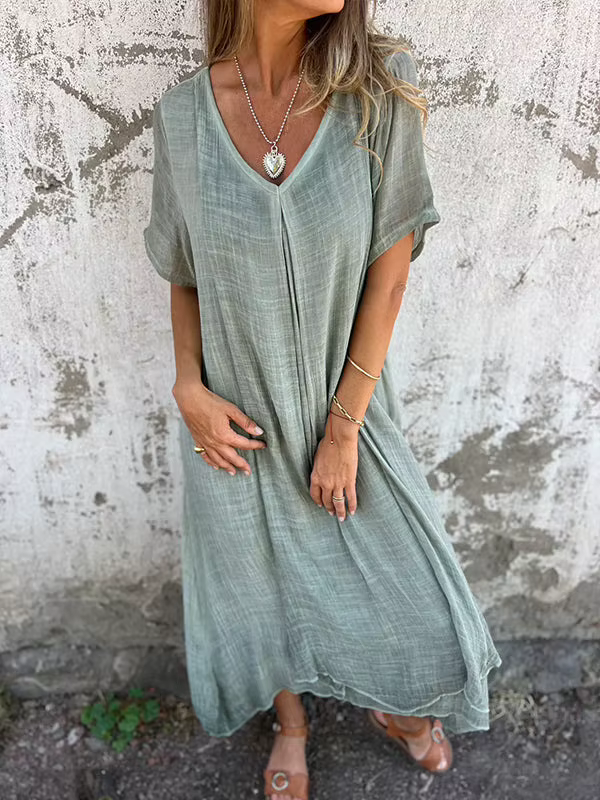 Robes pour femmes 2026 Nouvelle collection été-printemps-automne en coton et lin, col en V, couleur 