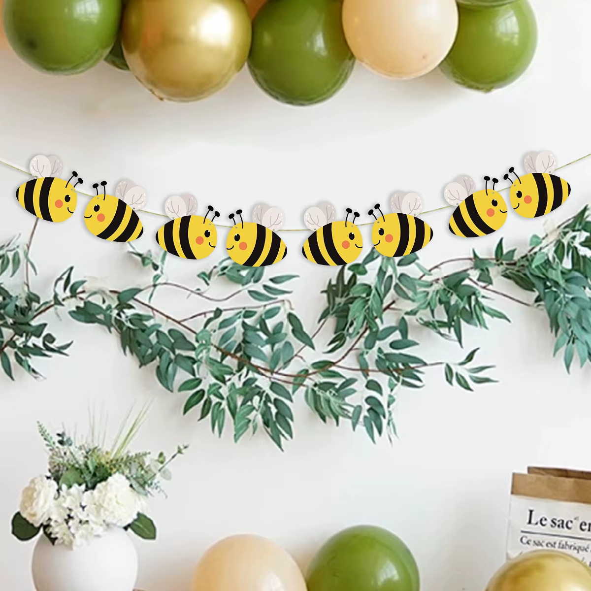Guirlande de drapeaux abeilles et guirlande de fanions abeilles pour fête à thème abeille, révélatio