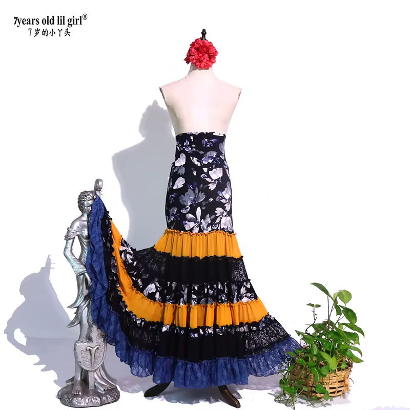 Costume de flamenco espagnol pour femmes, robe de danseuse, tenue de danse de salon, Festival, plusi