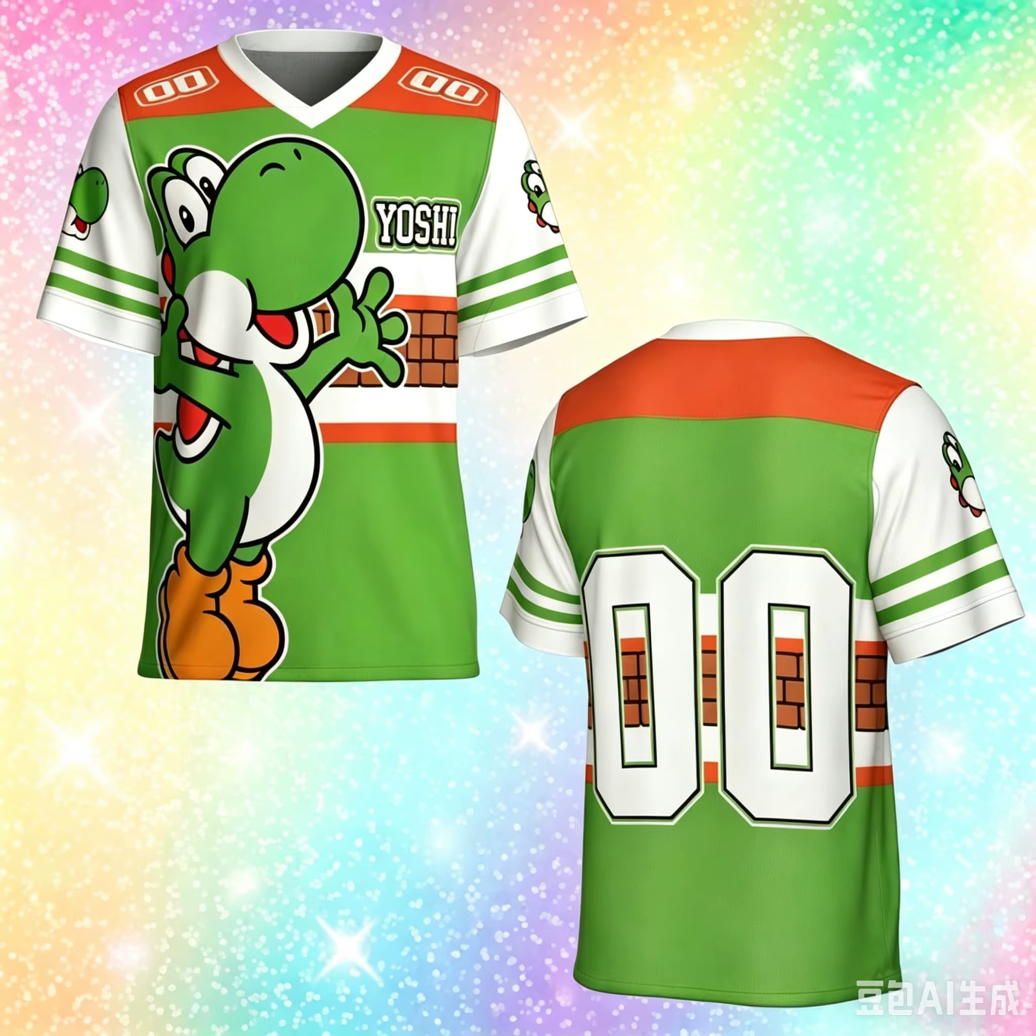 Maillot de football Super Mario Bros, t-shirt décontracté Mario Peach à col en V et manches courtes,