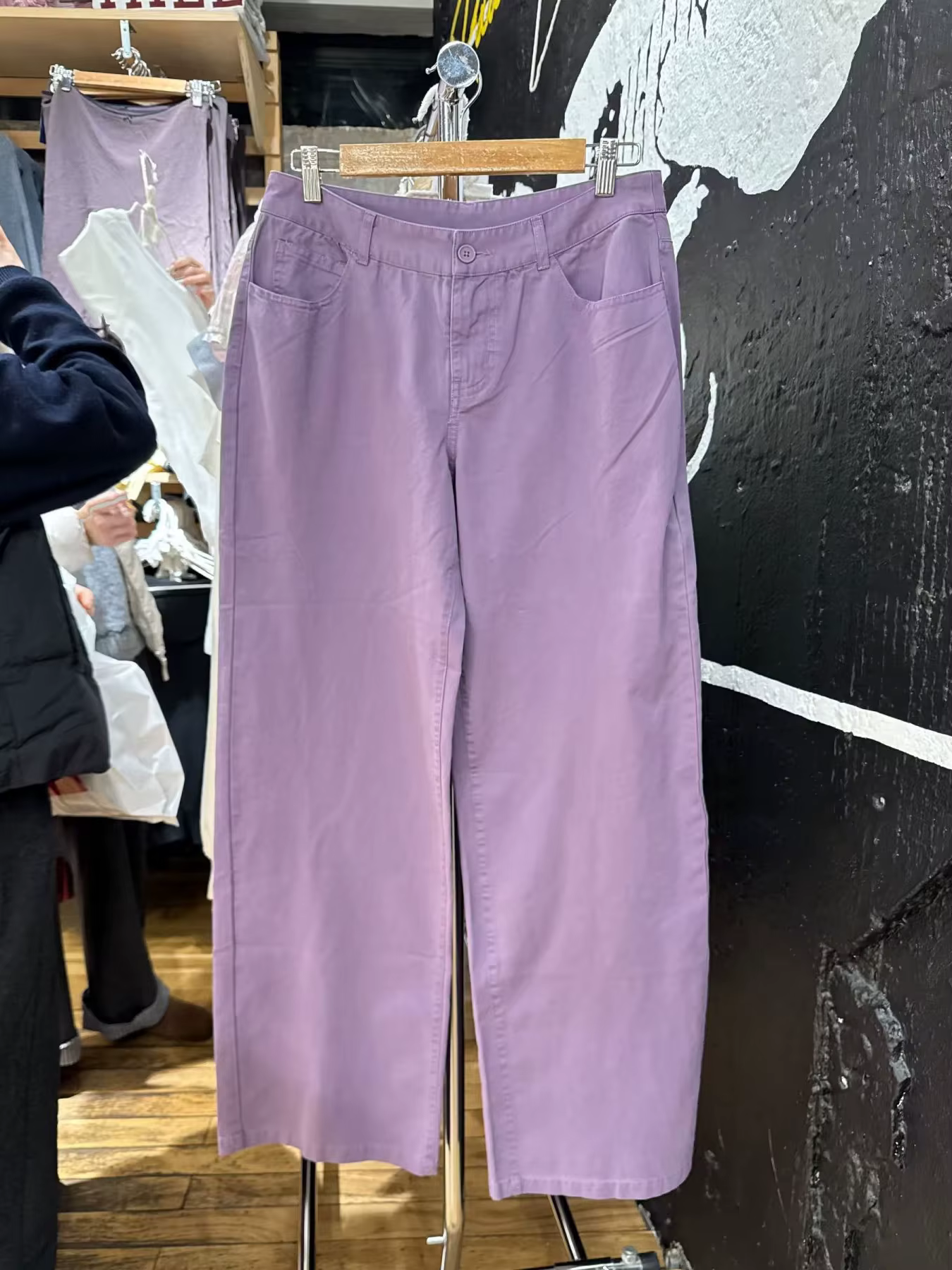 Jean droit violet pour femme, décontracté et chic, style streetwear, avec poches arrière, en denim d
