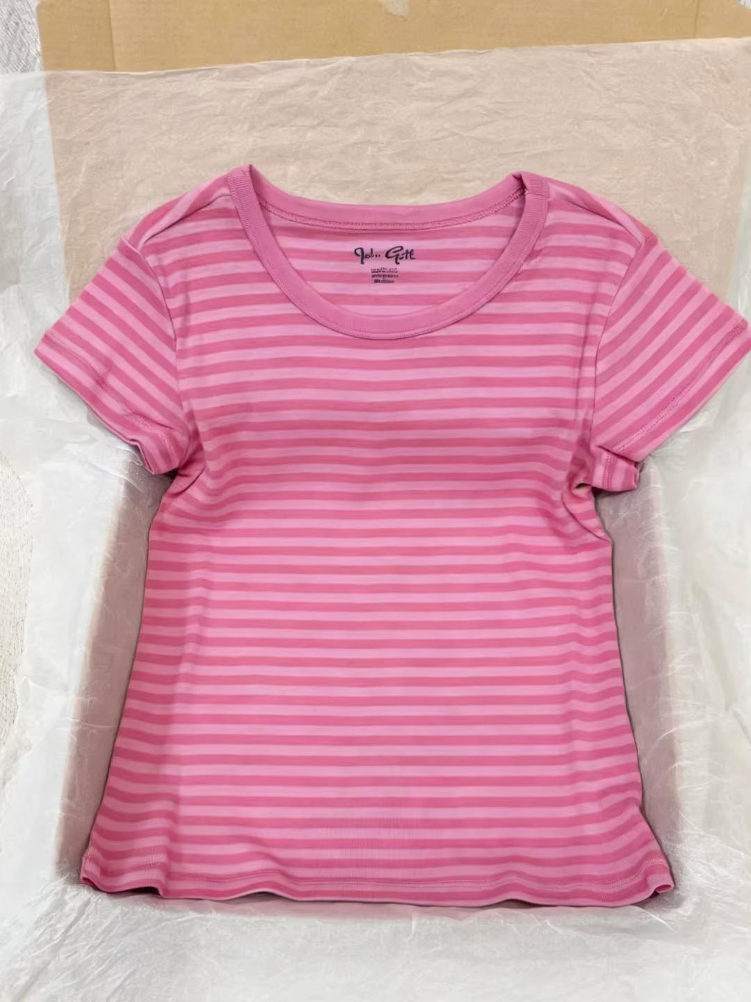 T-shirt col rond rouge rose doux pour femme, été, simple, polyvalent, coupe ajustée, manches courtes