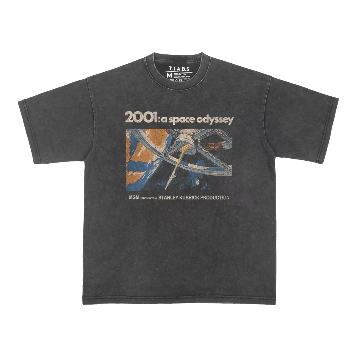 2001 A Space Odyssey T-Shirt lavé ample épaule tombante Stanley Kubrick 60S film de science-fiction 