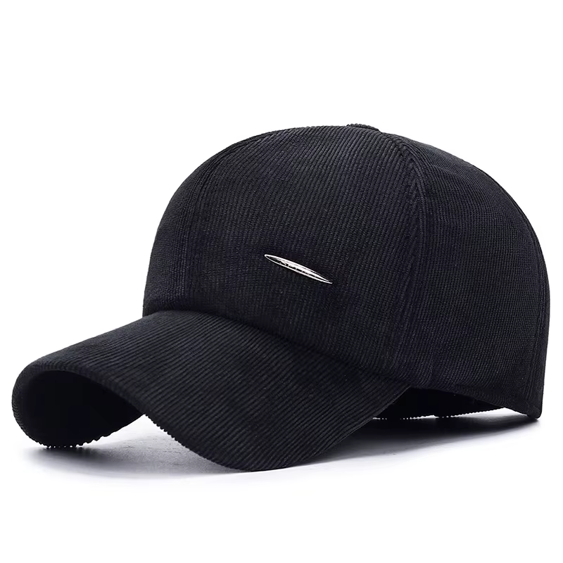 Casquette de baseball en velours rayé pour homme avec oreille, chapeau chaud, grande taille, épais, 