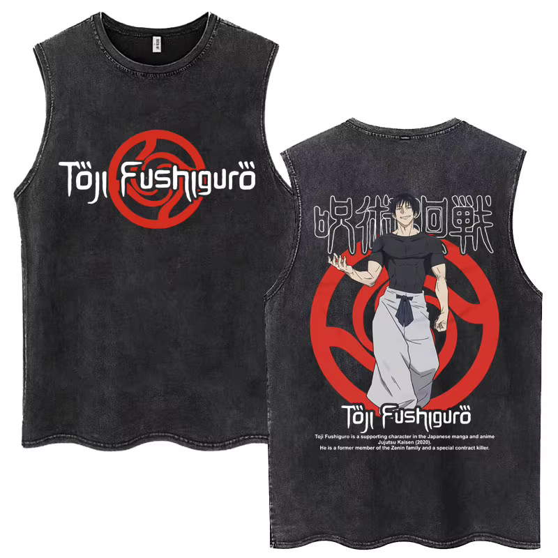 Débardeur délavé pour hommes, dessin animé japonais Jujutsu Kaisen Satoru Gojo, T-shirt Manga Vintag