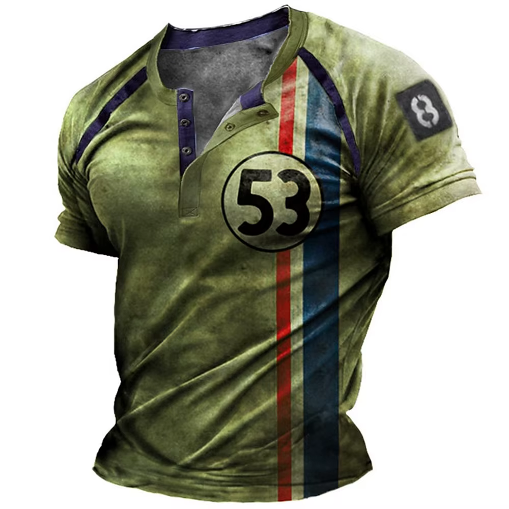 T-shirt Vintage pour hommes impression 3D moto t-shirts hauts à manches courtes motard boutonné col 