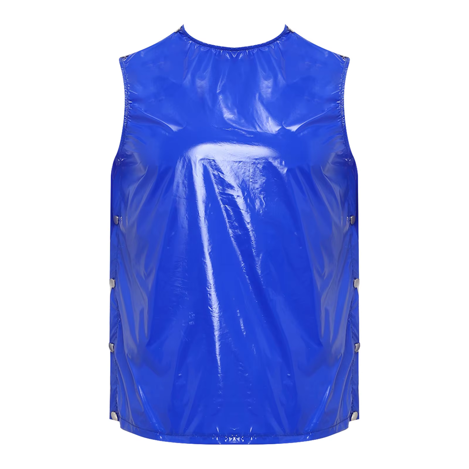 Chemise imperméable en PVC effet mouillé pour homme, manches courtes, brillante, boutonnée, avec col