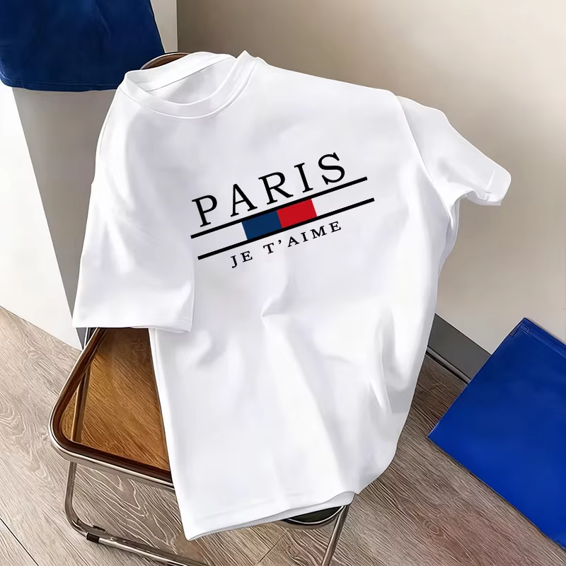 Paris mode hommes t-shirt 100% coton col rond manches courtes t-shirt décontracté printemps été usag