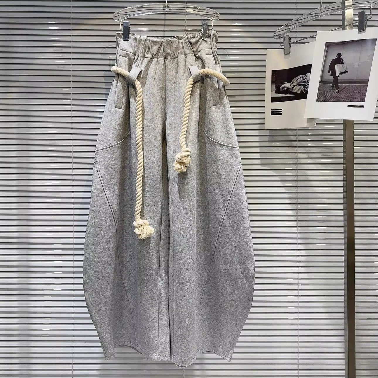 Nouveau pantalon décontracté ample à jambes larges en corde de chanvre tressée personnalisée pour fe