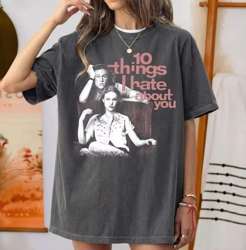 T-shirt « Ten Things I Hate About You », T-shirt rétro Heath Ledger, décontracté, ample, en pur coto
