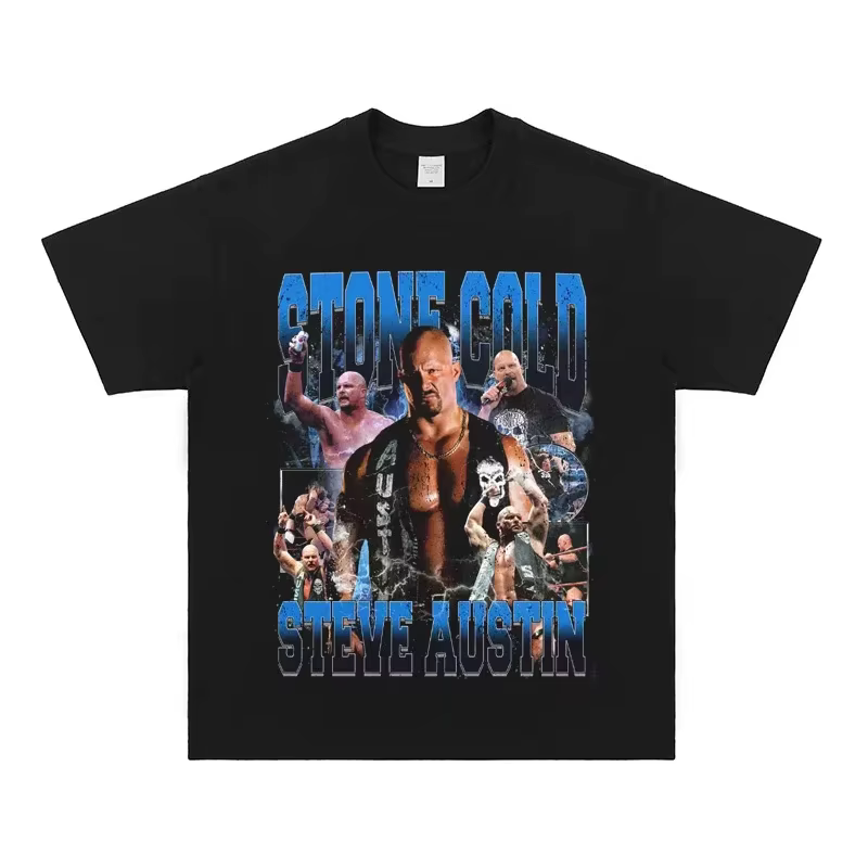 T-shirt Stone Cold Steve Austin, légende du wrestling, en coton doux, à manches courtes, avec graphi