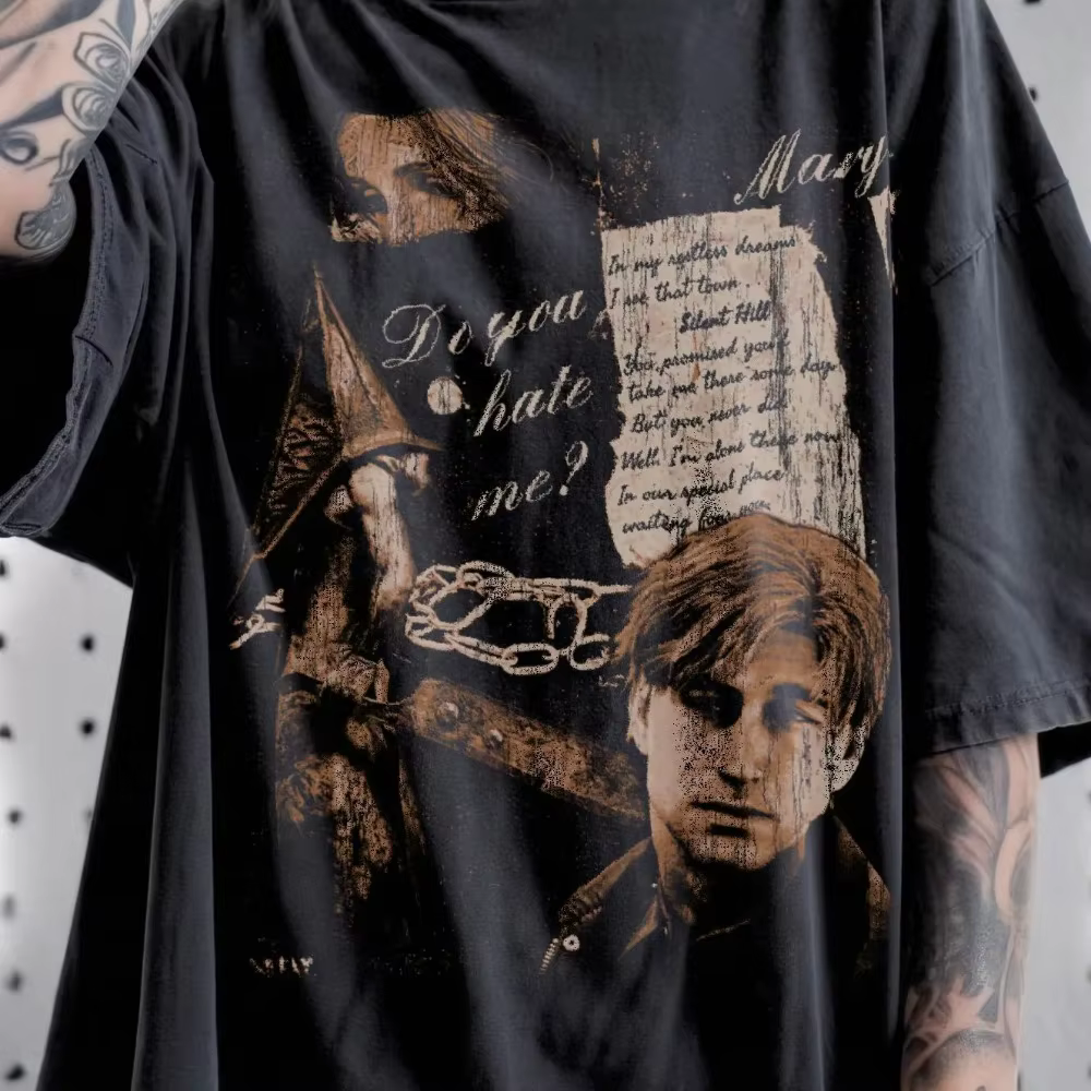 T-shirt à motif tête triangulaire Silent Hill 2, T-shirt rétro pour hommes, nouveau style d'été, T-s