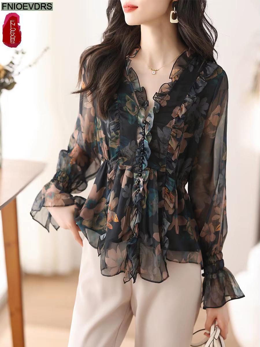 S-3XL 2024 Femmes Printemps Basique Wear Chemises En Mousseline De Soie Nouveau Design Chic Rétro Vi