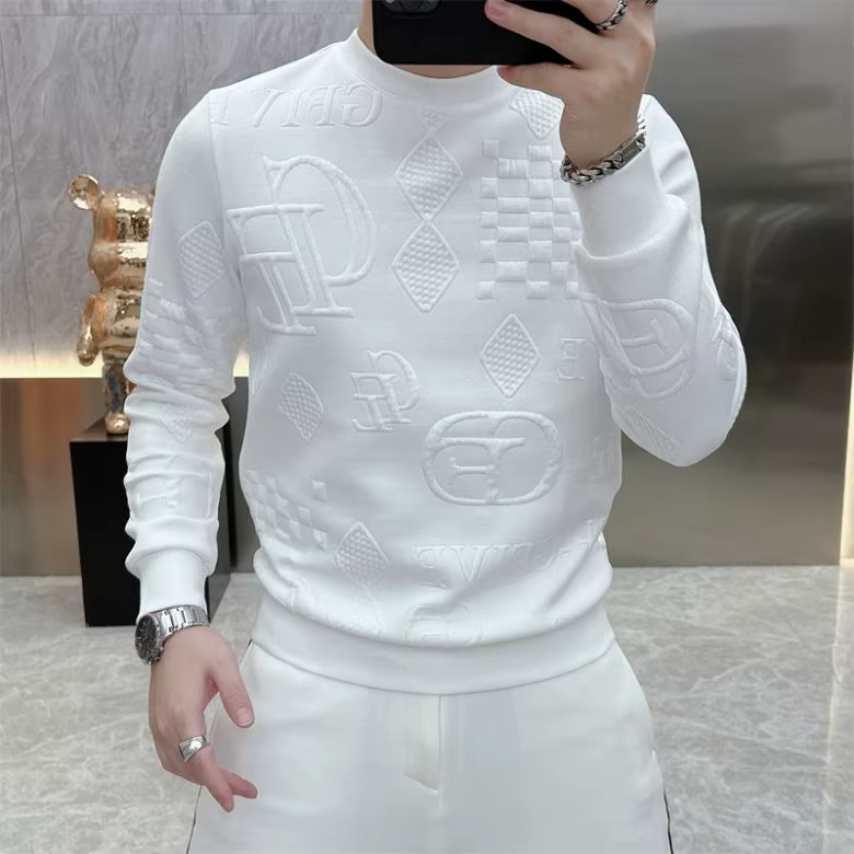 T-shirt à manches longues en Jacquard pour hommes, nouvelle lettre d'hiver, tendance et à la mode, c