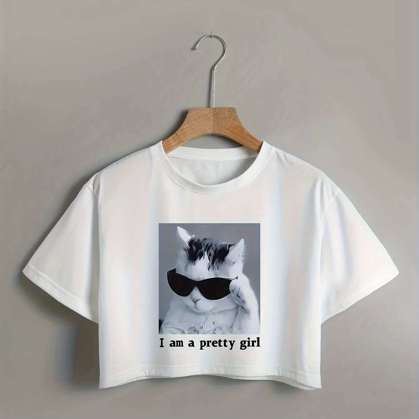 Cool chat & lettre impression T-Shirt court décontracté col rond manches courtes T-Shirt pour printe