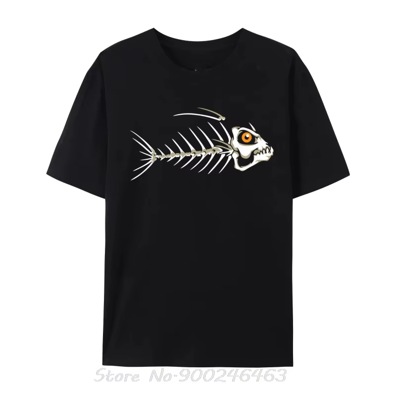 Poisson squelette os personnalisé plaine drôle T-Shirts coton t-shirt pour fête T-Shirts surdimensio