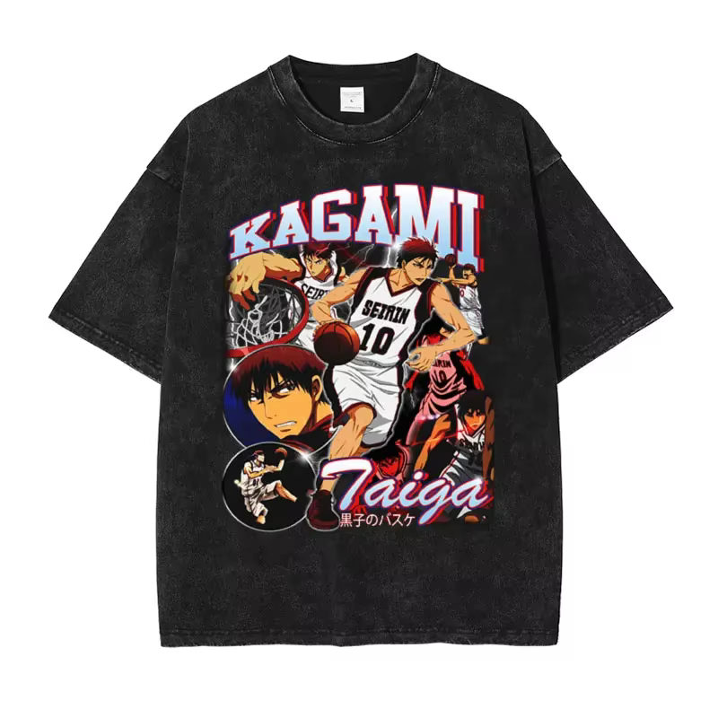 Kuroko Tetsuya-T-shirt Respzed Vintage Washed Anime pour Homme, Streetwear Manga Aomine Daiki Akashi