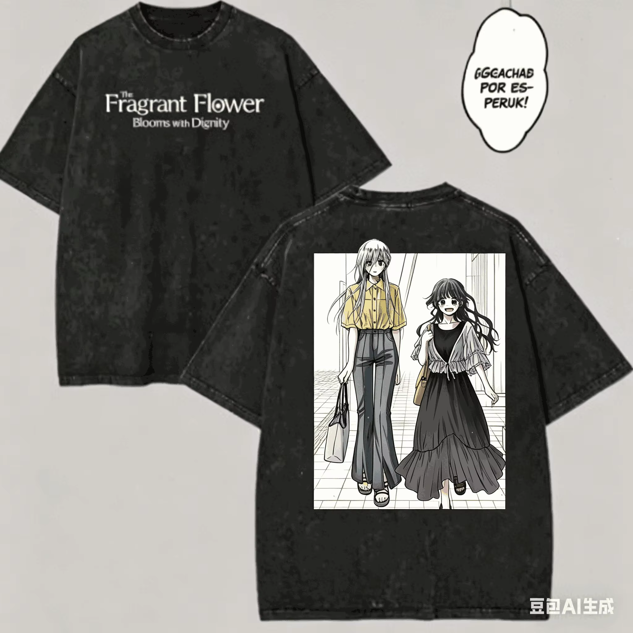 T-shirt délavé à motif floral 'The Fragrant Flower Blooms', Nouveau modèle 2026, Vêtement de style a