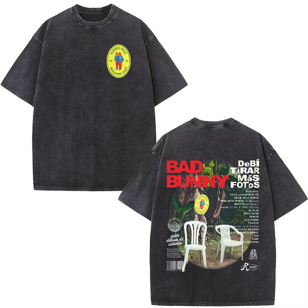 Lavé Vintage rappeur mauvais lapin T-shirt Debi Tirar Mas Fotos DTMF Album 2025 T-shirts hommes femm