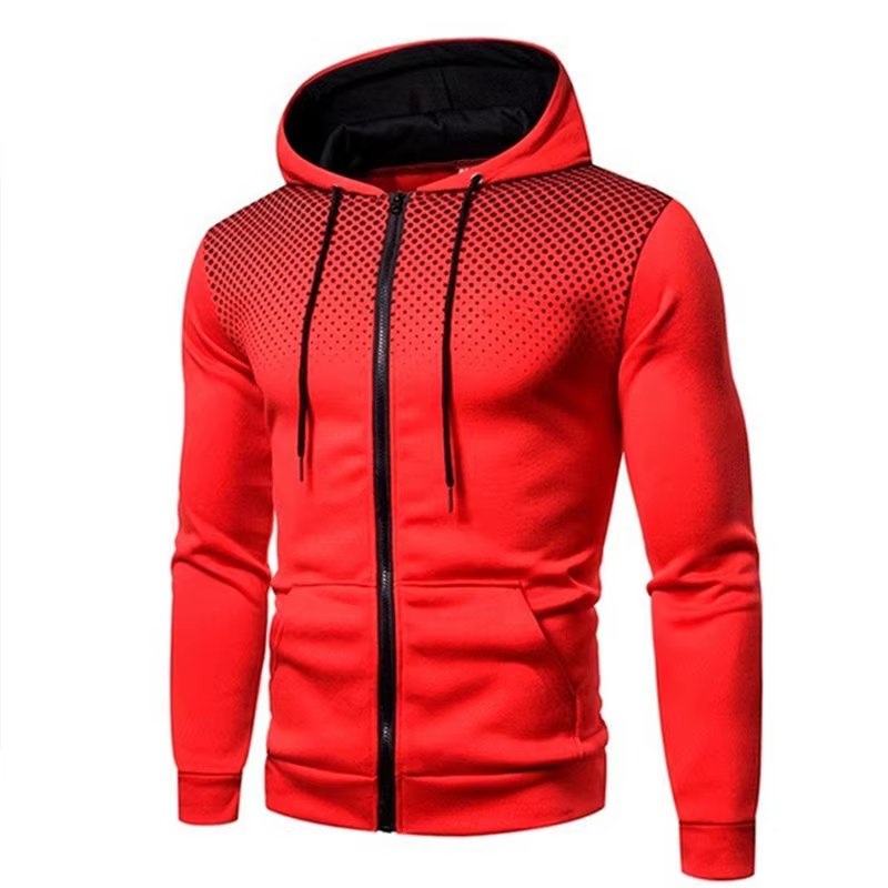 Sweat à capuche zippé pour hommes poche à pois imprimé sweat à capuche Sport extérieur décontracté c