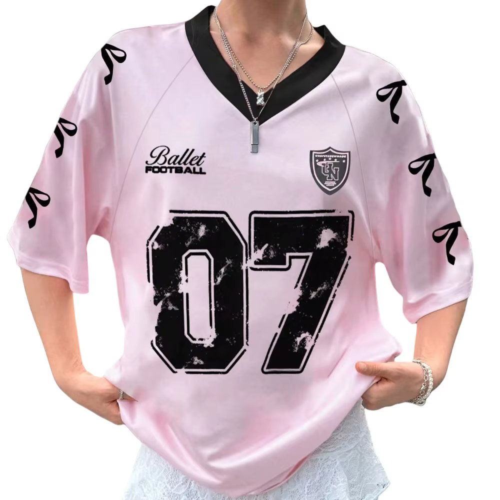 T-shirts de sport et de tennis à col en V pour femme, grande taille, imprimé numéroté, coupe courte,