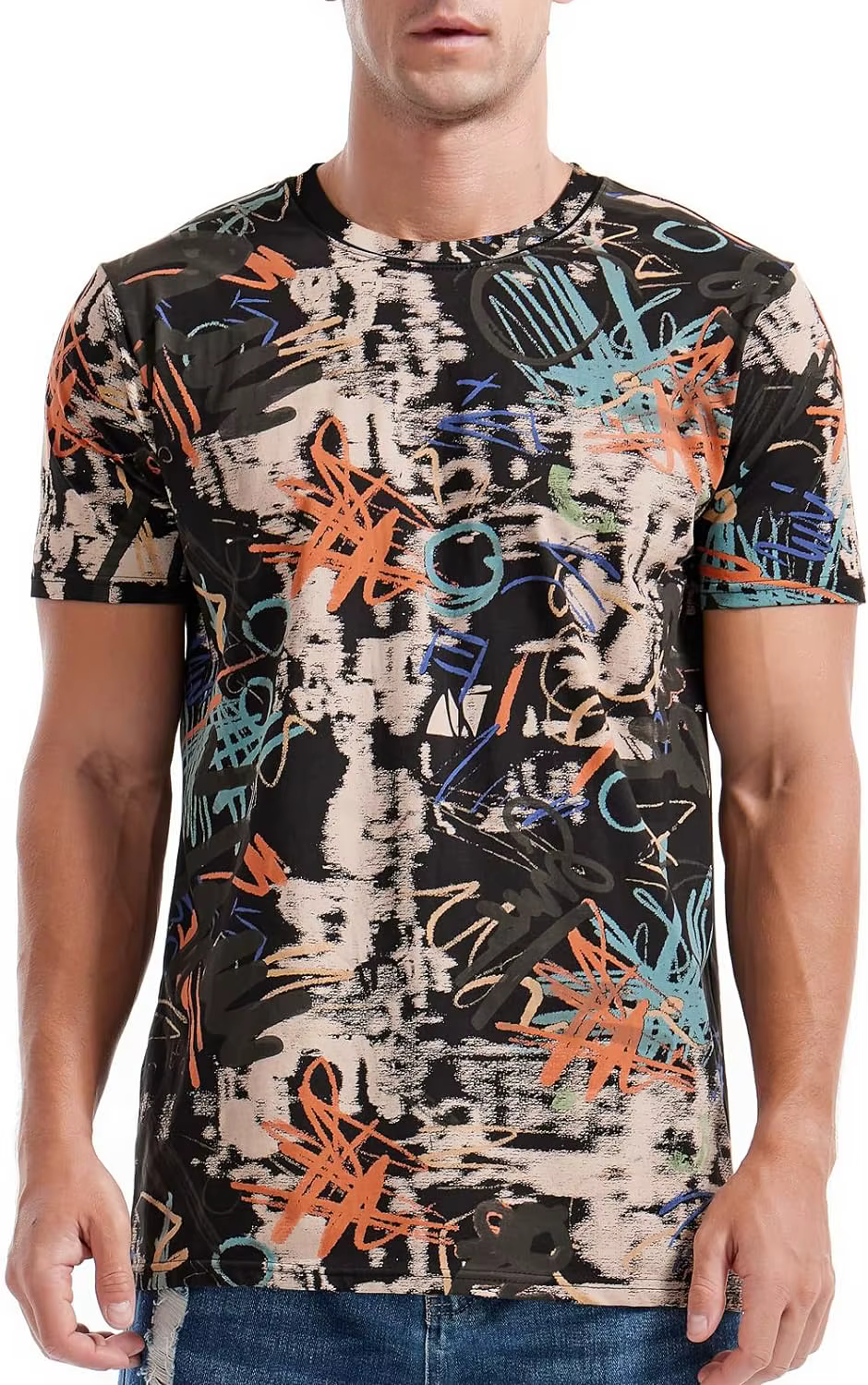 T-shirt pour Homme observateur et Confortable avec Motif Graffiti et Impression 3D, Vêtement Décontr
