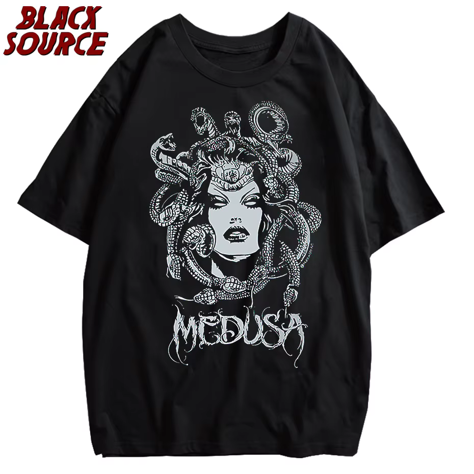 Économie gothiques à manches courtes pour femmes, surdimensionnés, punk scopique, vêtements graphiqu