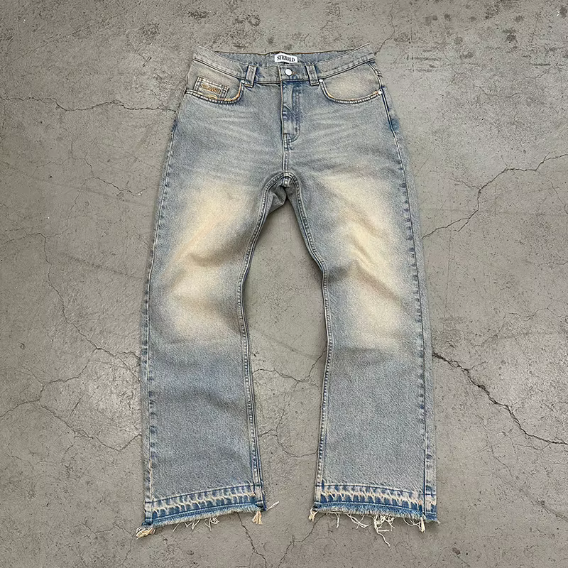 Jean unisexe coupe droite délavé style décontracté streetwear, effet vieilli rétro, nouvelle collect