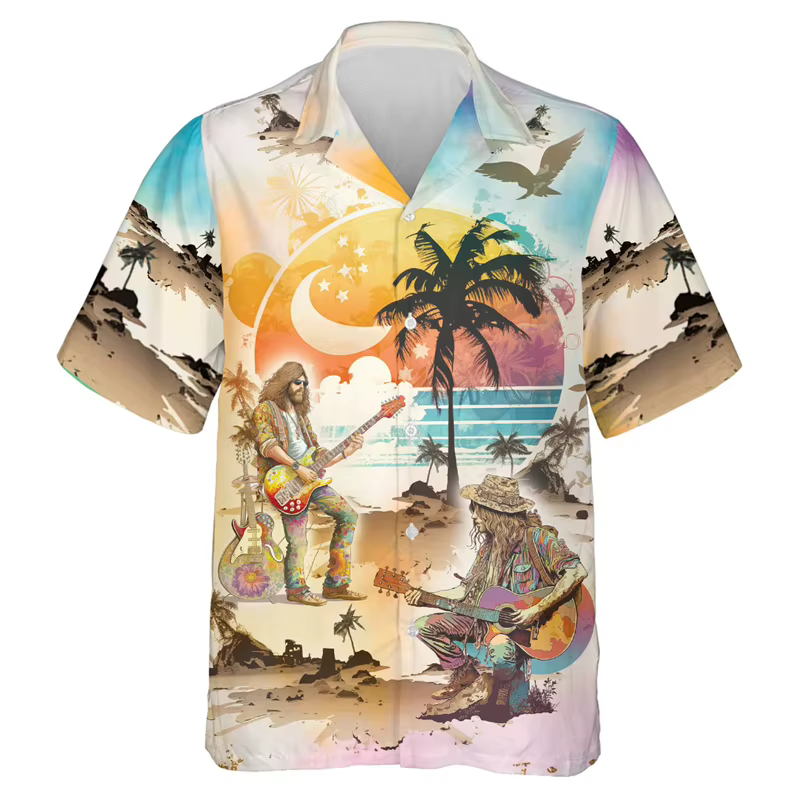 Chemises de plage Hiphelicopter Music Graphic pour hommes, Hip Hop, Rock Singer, Revers Blouse, Casu