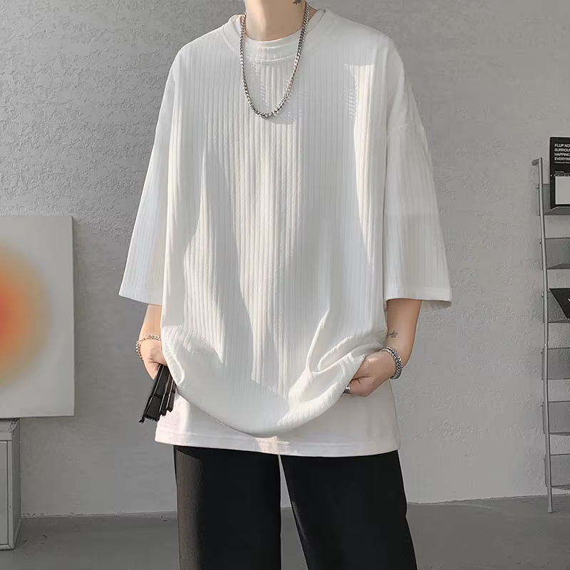 T-shirts d'été pour hommes, T-shirts blancs décontractés pour hommes, T-shirts amples rayés style co