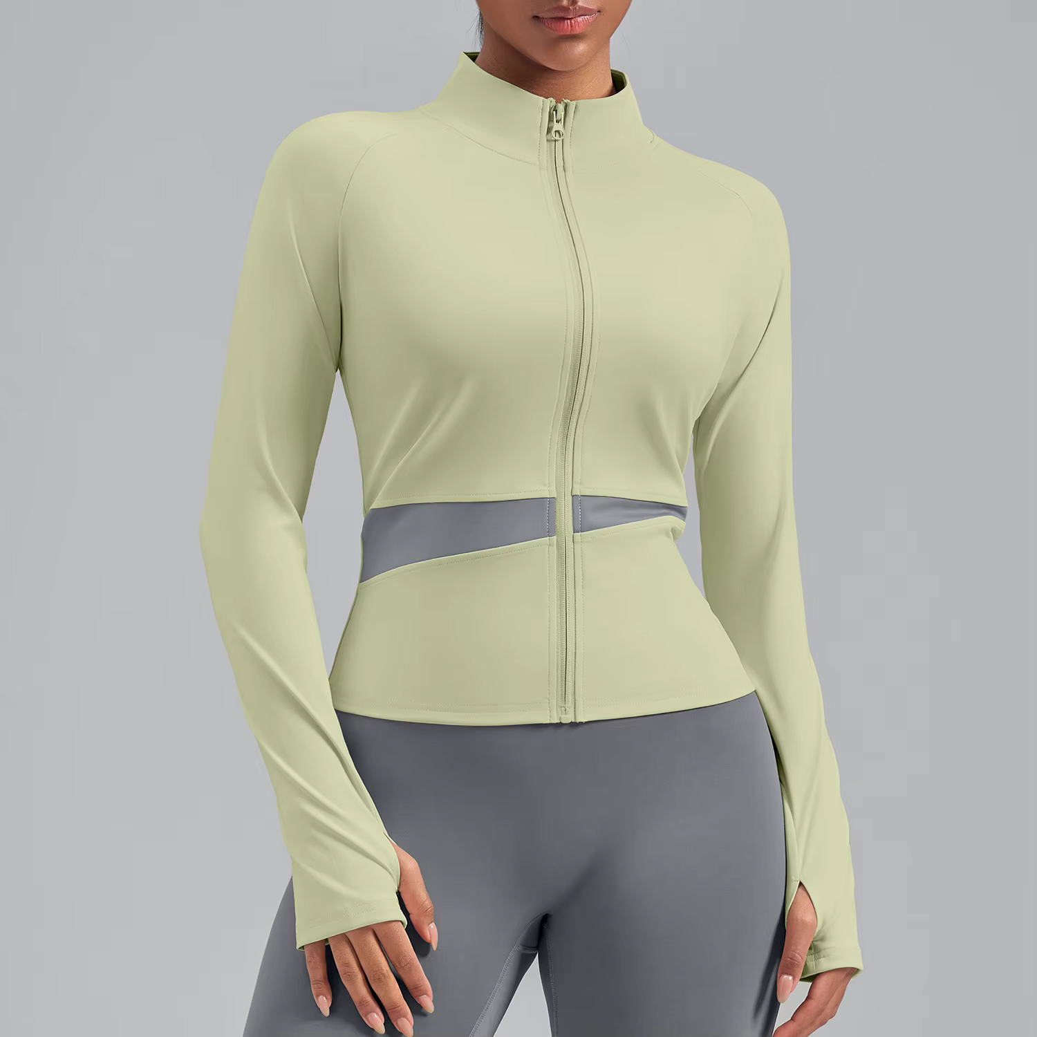 Haut de yoga à col montant color-block pour femme Naked Feel, veste d'entraînement légère et respira