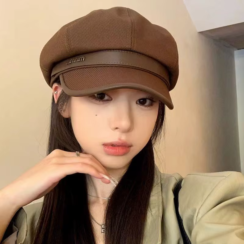 Casquette octogonale Vintage de couleur unie pour femmes, automne hiver, chapeau de citrouille de ga