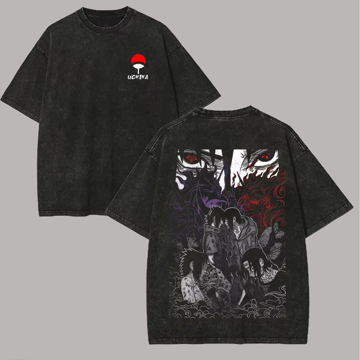 T-shirt Naruto Itachi Sasuke Frères Uchiha Sharingan Vintage Délavé Streetwear Rétro Anime Hommes Vê