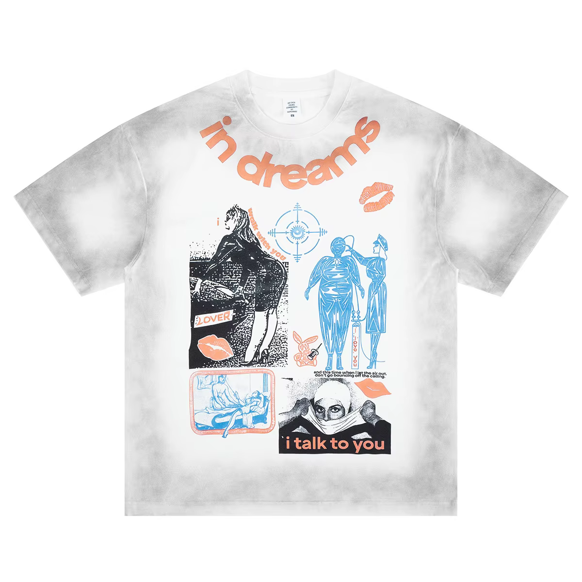 T-shirt vintage SUPER WAY ample style streetwear manches courtes imprimé graffiti et bande dessinée 