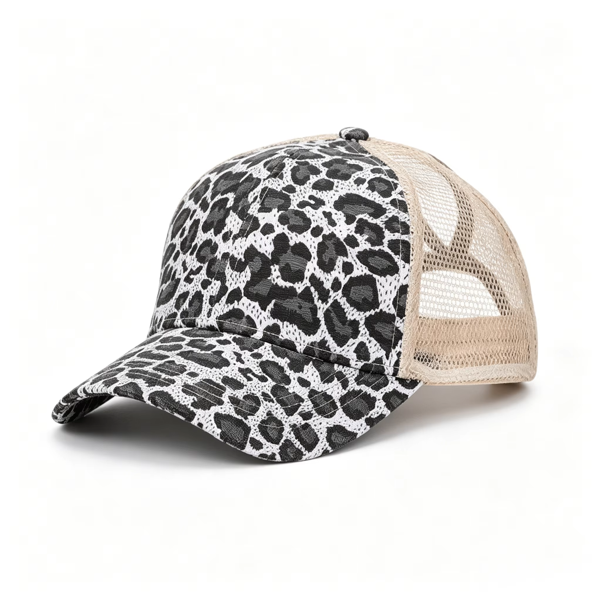 Casquette de baseball réglable à motif léopard, style snapback, respirante, en maille, pour le golf,