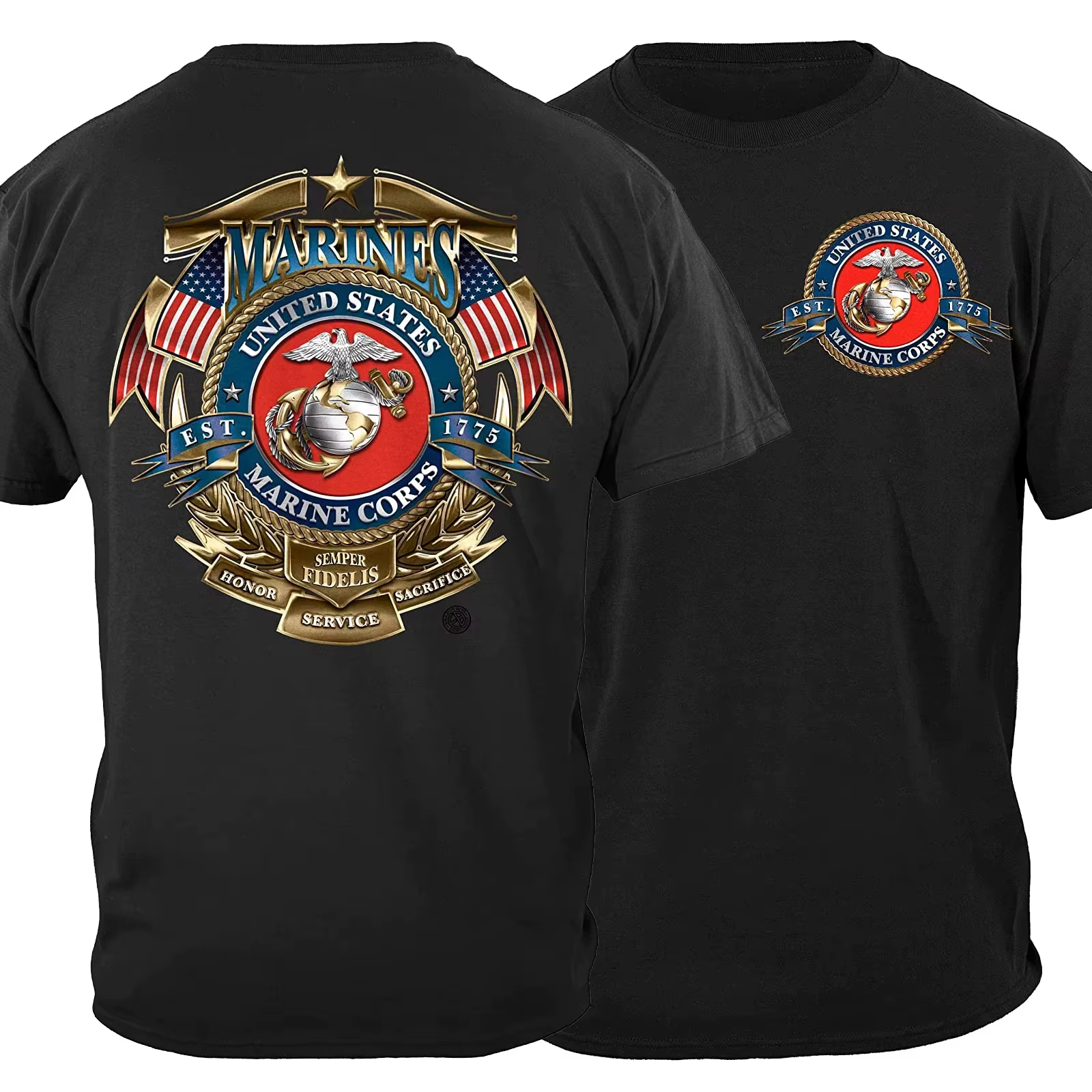 T-shirt pour homme avec badge d'honneur du Corps des Marines des États-Unis (USMC), 100% coton, col 