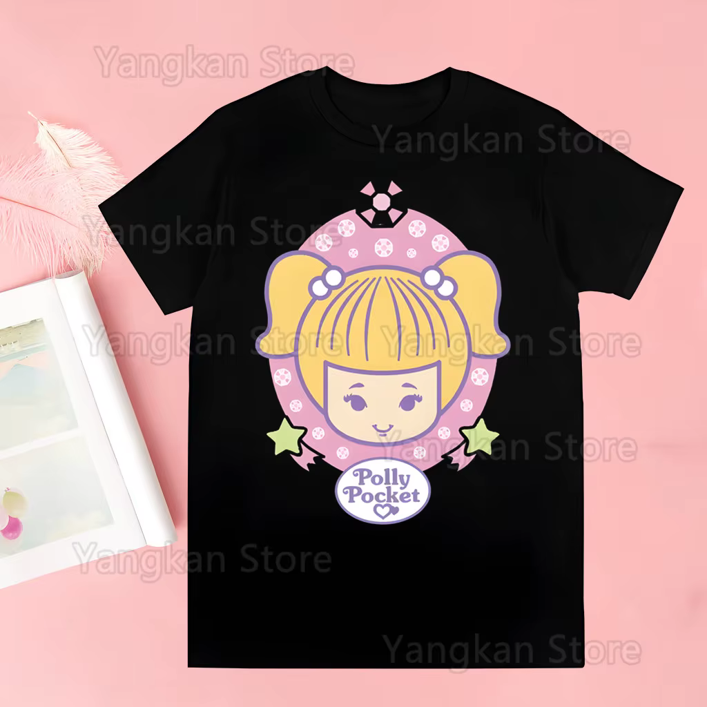 Polly poche dessin animé imprimé t-shirt femmes Kawaii chemises graphiques décontracté à manches cou
