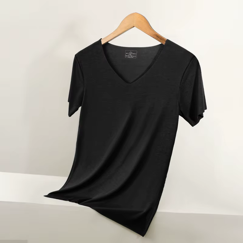 T-shirt moulant à manches mi-longues, T-shirt fin à manches courtes sans couture pour hommes de coul