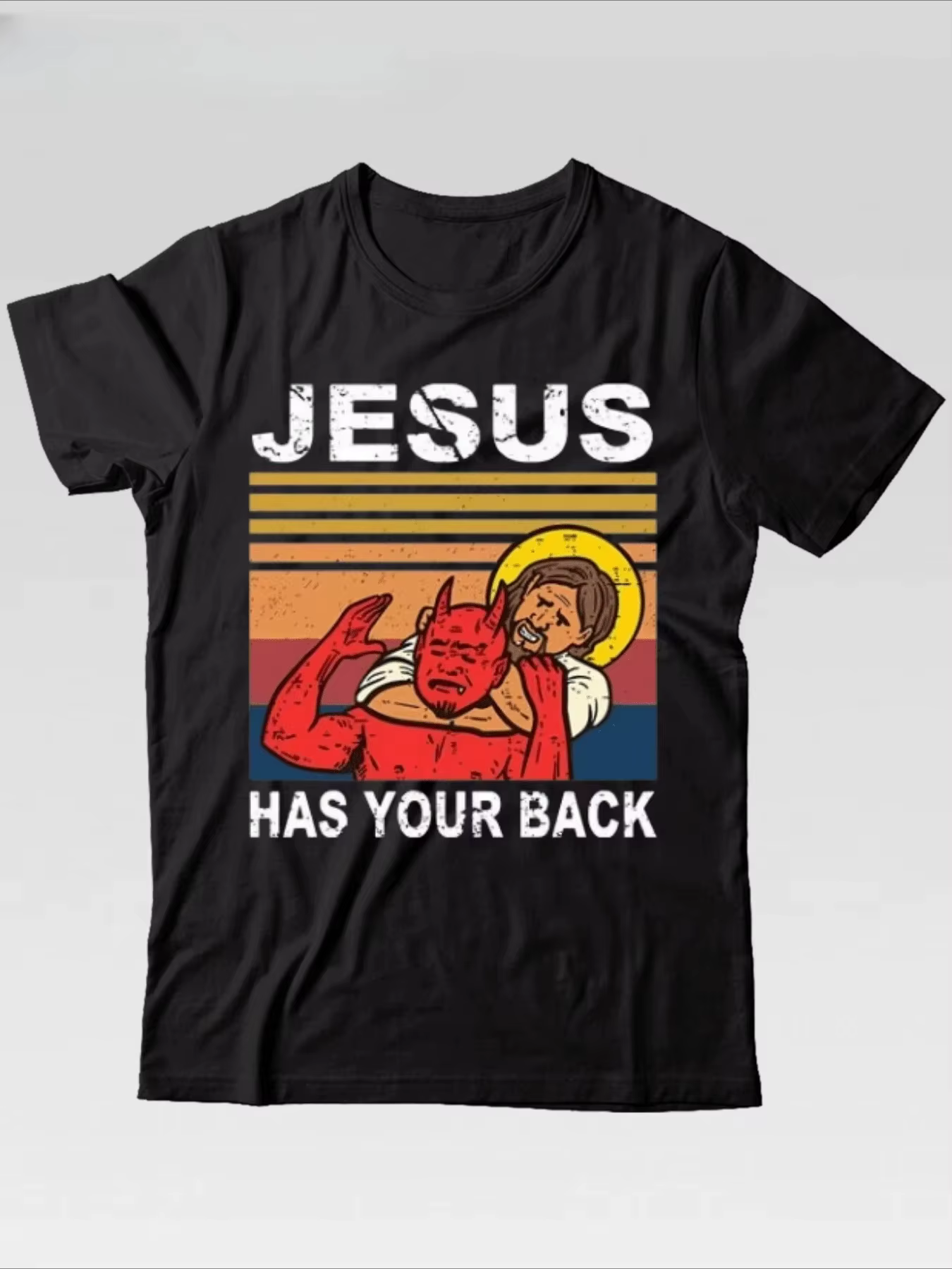 T-shirt en coton pour homme, style rétro, motif « Jésus a votre dos », idéal pour l'été, collection 
