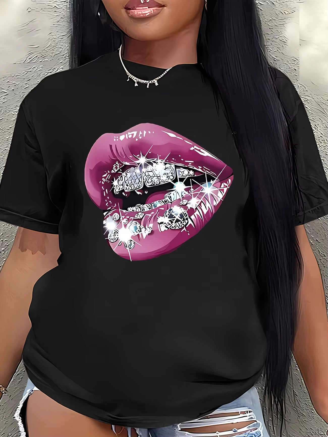T-shirt graphique lèvres sexy pour femme, mode estivale, manches courtes, col rond, coupe ample, déc