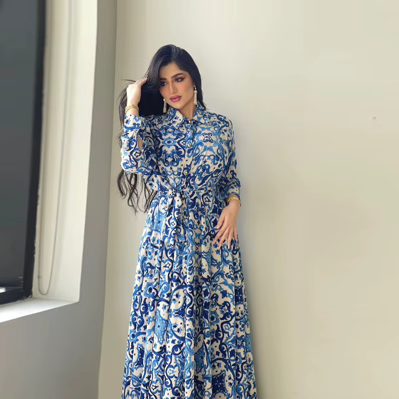 Robe Abaya Longue à Fleurs pour Femme Musulmane, Vêtement Arabe d'Été, Chemise d'Indépendance