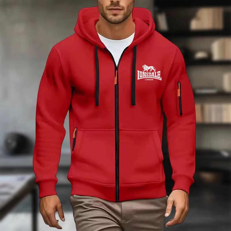 Nouveau sweat à capuche couleur zippée pour hommes avec haut décontracté automne/hiver manches Ragla