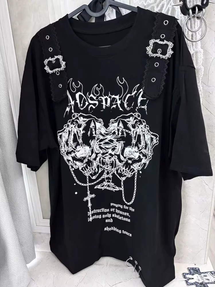 Nouveaux T-shirts Gothiques d'été pour Femme, Style Japonais, Décontractés à Manches Courtes, Motifs